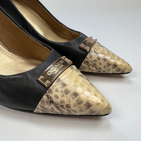 Coach Black Snake Skin Leather Point High Heel Pumps Size 6 B - Picture 4 of 12
